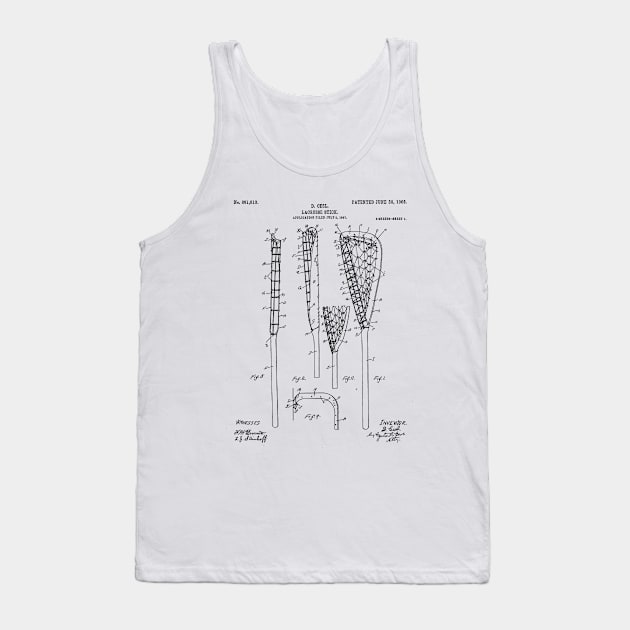 Lacrosse Stick Patent - Lacrosse Player Art - Black And White Tank Top by patentpress